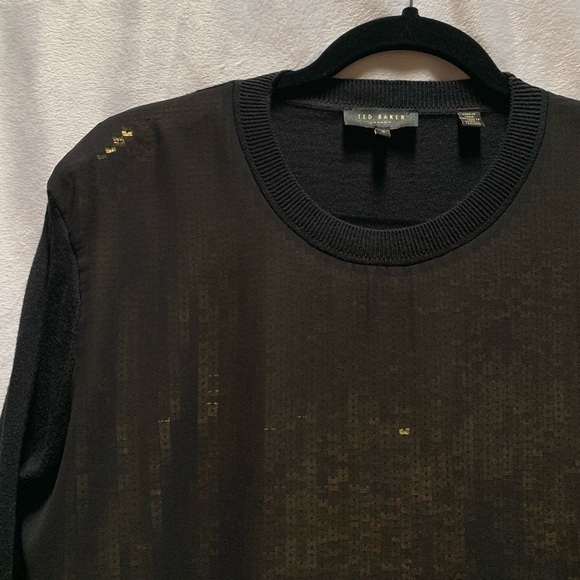 Ted Baker Black Gold Sequin Crew Neck Top 3 - Picture 3 of 6